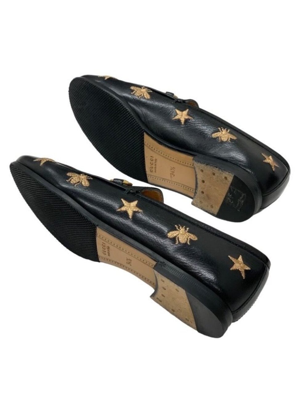 Gucci Loafers Leather Shoes Flat Horsebit Bee Star Embroidery - Picture 6 of 9